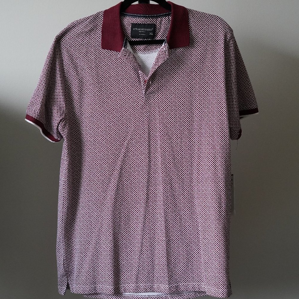 Straightfaded New York Men’s Jacquard Burgundy Polo Shirt NWT